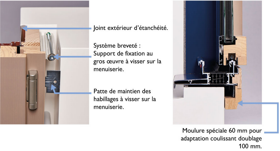 Coupe d'une menuiserie R1 pour la rénovation en dépose totale avec une fenêtre Minco